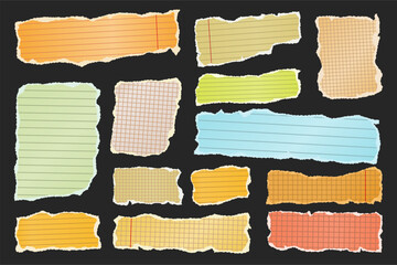 Wall Mural - ripped paper strips. realistic crumpled paper scraps with torn edges. shreds of notebook, book or ol