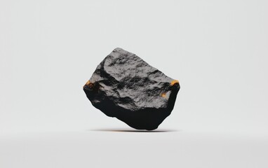 Poster - Abstract Dark Rock 3D Render with Orange Highlights on White Background