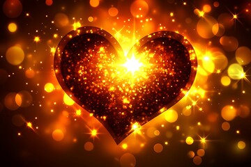 Poster - Radiant heart symbol illuminated with dazzling golden sparkling lights