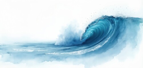 Aufkleber - Abstract blue turquoise gradient background of ocean water wave with splash. Hand drawn watercolor illustration perfect for summer vacation sea travel advertising design.