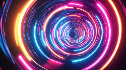Wall Mural - abstract futuristic background with glowing rings in neon colors creating a dynamic visual effect, p