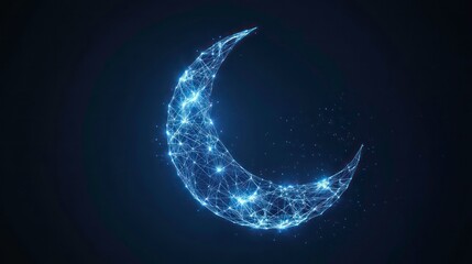 Poster - Abstract crescent moon graphic, glowing polygonal design, dark background, possible use for digital art or religious themes