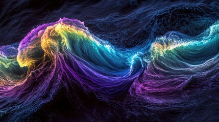 Poster - Bright, swirling waves of color create a dynamic visual in an abstract ocean scene. The colors flow seamlessly, resembling the motion of water and light
