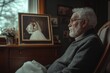 © Michael - Elderly man looking at wedding photo, feeling nostalgic and remembering his late wife