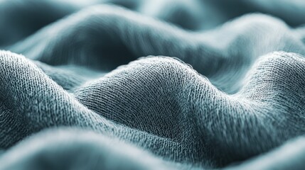 Poster - A close-up view shows soft blue fabric draped in gentle waves, revealing rich textures and fibers under natural light, creating a soothing visual effect