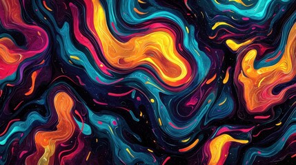 Poster - Colorful swirling patterns combine shades of blue, orange, and pink, creating a vibrant and dynamic composition full of energy and rhythm. This abstract design captures the essence of motion
