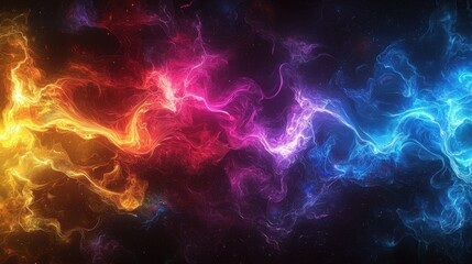 Poster - A vibrant display of swirling colors flows across a dark expanse, featuring fiery oranges, radiant pinks, and cool blues intertwining in an abstract wave