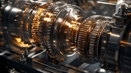 Poster - Close-up view of complex machinery displaying interconnected gears and metal parts. The intricate design highlights the precision and craftsmanship involved in mechanical engineering