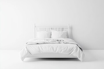 Wall Mural - serene minimalist bedroom with a white bed and soft bedding in a calming, spacious environment isola