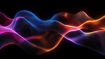 Poster - A dynamic display of colorful abstract waves undulates across a dark backdrop, showcasing glowing light effects that create a captivating atmosphere, perfect for digital art lovers