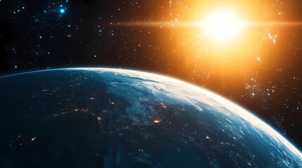 Wall Mural - earth in a precise orbital alignment, suns light piercing the vastness of space earth sun orbit, ast