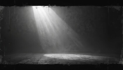Leinwandbilder - Monochrome grunge background with light beam, film grain texture. Vintage effect with dust, scratches. Retro atmospheric design element for banners, posters. Artistic, nostalgic minimal backdrop.