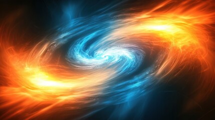 Poster - Bright swirls of blue and orange energy create a mesmerizing visual in deep space, resembling a galaxy or cosmic phenomenon. The dynamic colors blend seamlessly