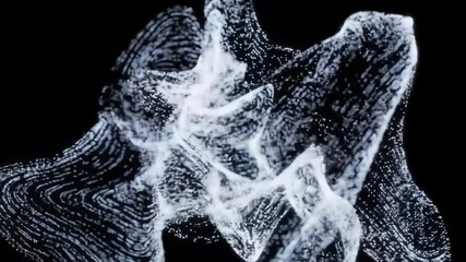 Poster - Abstract digital sound wave visualization in white particles on black background. Audio frequency spectrum for voice assistant technology and smart speaker concept.