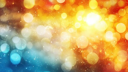 Poster - A vibrant and colorful abstract background filled with bokeh lights in warm shades of orange and yellow, blending into cooler blues. This dynamic composition creates a festive atmosphere