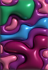 Aufkleber - Various multi-colored wavy shapes with shiny smooth surface, 3D rendering illustration