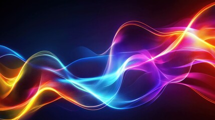 Poster - Colorful waves in shades of blue, pink, orange, and purple blend seamlessly in a captivating display, evoking a sense of energy and tranquility at twilight