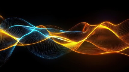 Poster - Abstract waves of vibrant blue and orange flow smoothly across a dark background, creating a captivating visual display that suggests movement and energy