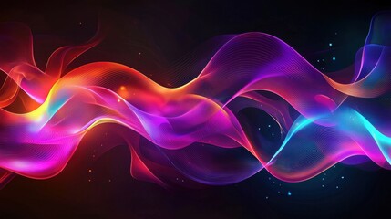 Poster - Wavy patterns of colorful light flow gracefully against a dark backdrop, blending hues of pink, purple, and blue. The artwork evokes a sense of movement and energy