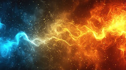 Poster - Bright blue and orange swirls of smoke flow together, creating a dynamic abstract pattern against a dark background, perfect for artistic inspiration