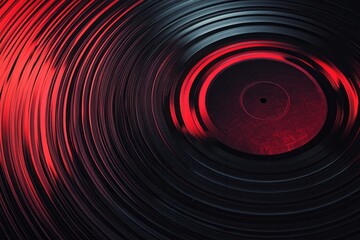 Poster - Vinyl record texture with soundwave ripples in black and red presenting a retro-modern rhythmic design, ideal for music lovers and designers