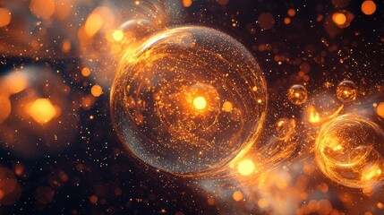 Poster - Bright orbs float in a cosmic expanse, surrounded by swirling streams of light and shimmering particles. The scene conveys a sense of movement and cosmic energy