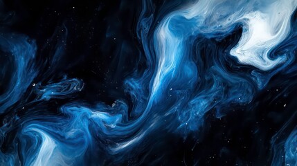 Poster - Abstract swirls of blue and white smoke against a black background, creating a dynamic and ethereal visual effect.