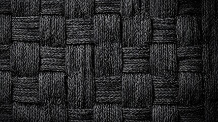 Poster - Close-up view of a tightly woven black texture showcasing craftsmanship and material. The patterns create a strong visual impact, emphasizing the detail in each strand