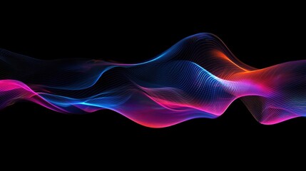 Poster - Flowing wave patterns create a dynamic visual in shades of blue, pink, and purple, contrasting against a deep black backdrop, suggesting energy and movement