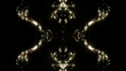 Poster - Abstract gold light particles animation on black background. Symmetrical kaleidoscopic visual effects for voice assistant interface. Digital AI visualization concept.