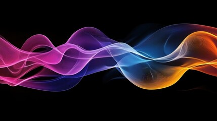 Poster - A vibrant display of colorful waves flows gracefully across a dark background, blending shades of pink, purple, blue, and orange in a fluid, abstract manner that captivates the viewer