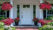 © AFFANYUDA - White front door with red flowers and columns on a porch