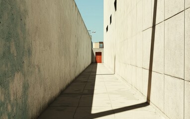 Poster - Sunlit Alleyway with Red Door and Stone Ground