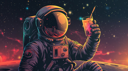 Aufkleber - This astronaut relaxes with a drink in zero gravity, showcasing the leisure of space tourism.