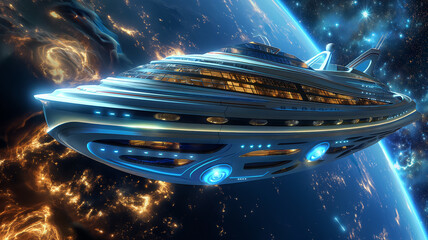 Aufkleber - This space hotel floats in a vibrant cosmos, welcoming guests on suborbital adventures.