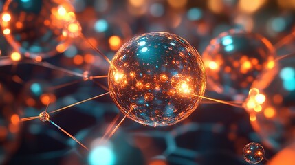 Poster - A complex hive of interconnected glowing spheres within a translucent matrix