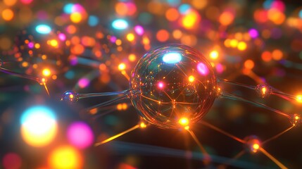 Poster - A complex hive of interconnected glowing spheres within a translucent matrix