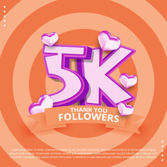 Aufkleber - Thank you for the 5k follower template design. Social media 5k follower celebrate poster vector design with colourful 3d lettering