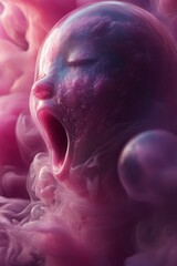 Wall Mural - a close up of a baby's face with its mouth open