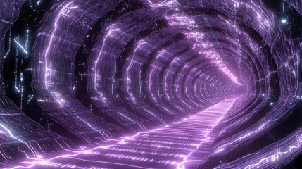 Poster - A geometric canyon of purple and silver lines glowing with pulsating lights