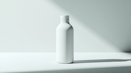 Fototapete - Minimalist White Bottle in Dramatic Light and Shadow on Neutral Background
