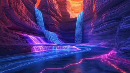 Poster - A glowing canyon filled with liquid neon