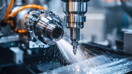 Poster - Advanced CNC machining production line crafting metal components with extreme precision.