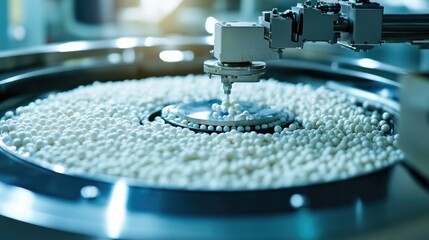 Poster - Advanced pharmaceutical capsule filling machines operating in a sterile, well-lit facility.