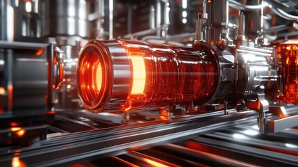 Poster - Automated soft drink canning line filling and sealing aluminum cans.