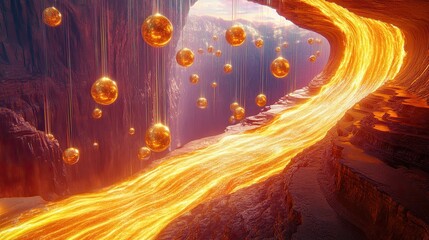 Poster - A gravity-defying cosmic waterfall of golden plasma