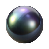 Iridescent real pearl-like sphere with smooth black halographic reflective surface, 3D PNG plastic style, isolated transparent background	
