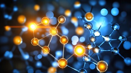 Poster - A digital futuristic concept showing a glowing electronic blueprint with interconnected microchips.