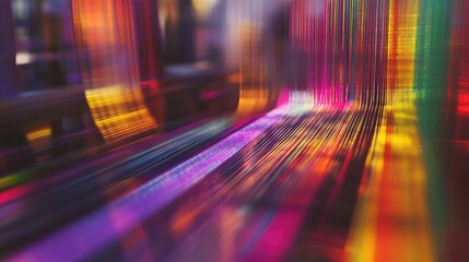 Poster - A dynamic motion blur shot of high-speed industrial weaving looms in a textile manufacturing plant.