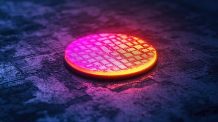 Poster - A glowing silicon wafer with etched microchip patterns, symbolizing the foundation of the electronics industry.